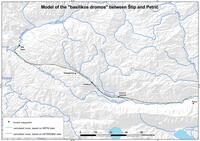 The Course of the Medieval Route in the Border Zone between the Towns of Štip and of Petrič according to the LCP Calculation (© Tabula Imperii Byzantini, Mihailo St. Popović and Markus Breier, 2010)