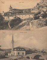 A Photograph showing the Ottoman Bridge "Kjemerlija" and the "White Mosque" in the Lower Part