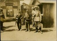 The Railway Station in Skopje guarded by a German, Austro-Hungarian and Bulgarian Soldier during the First World War (Front of the Photograph, AT-OeStA/KA BS I WK Fronten Serbien, 2835)