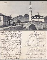 A German Postcard showing the Ottoman Bridge "Kjemerlija" and the "White Mosque" in 1917